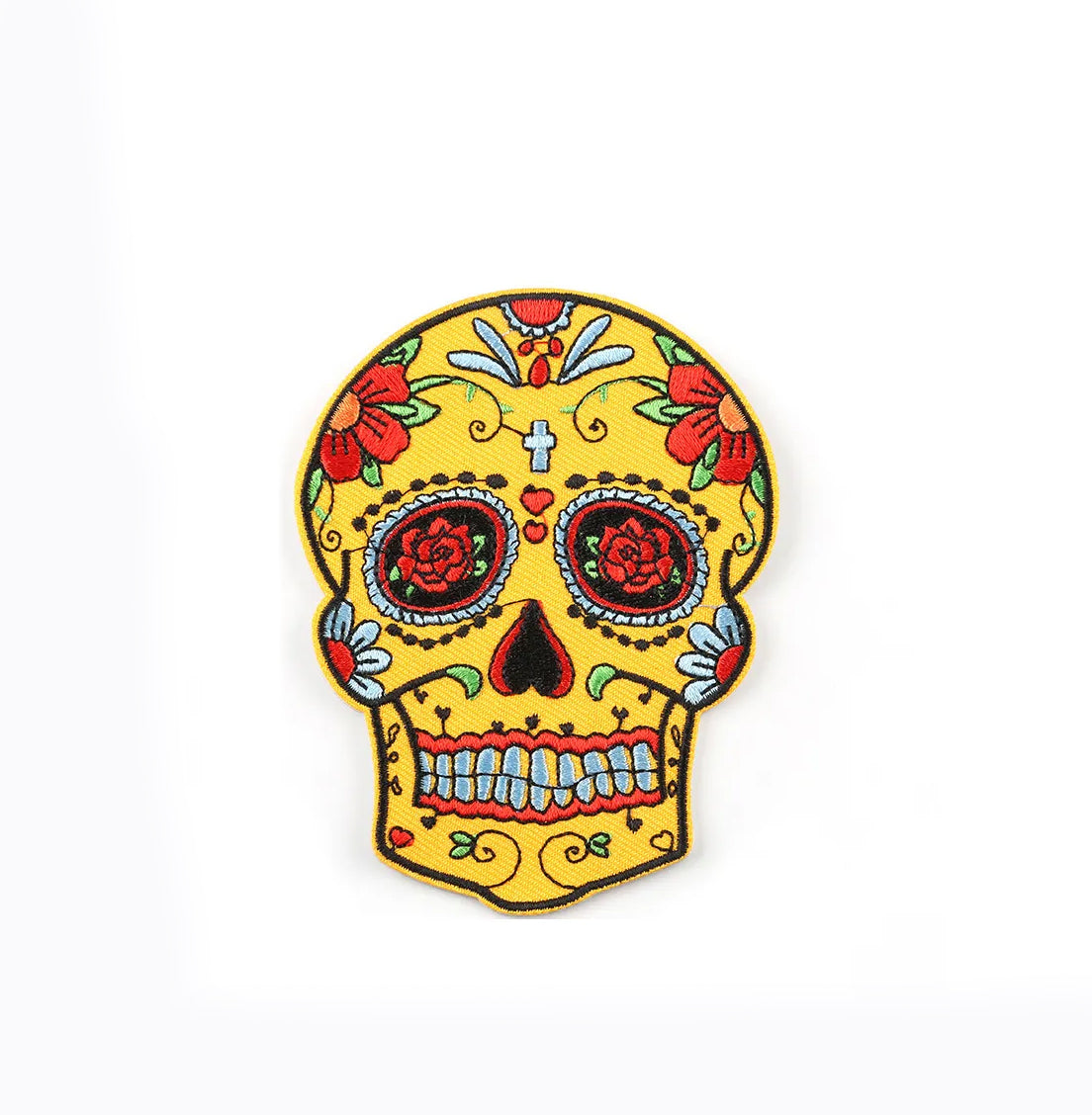 Brodert strykemerke av fargerik hodeskalle