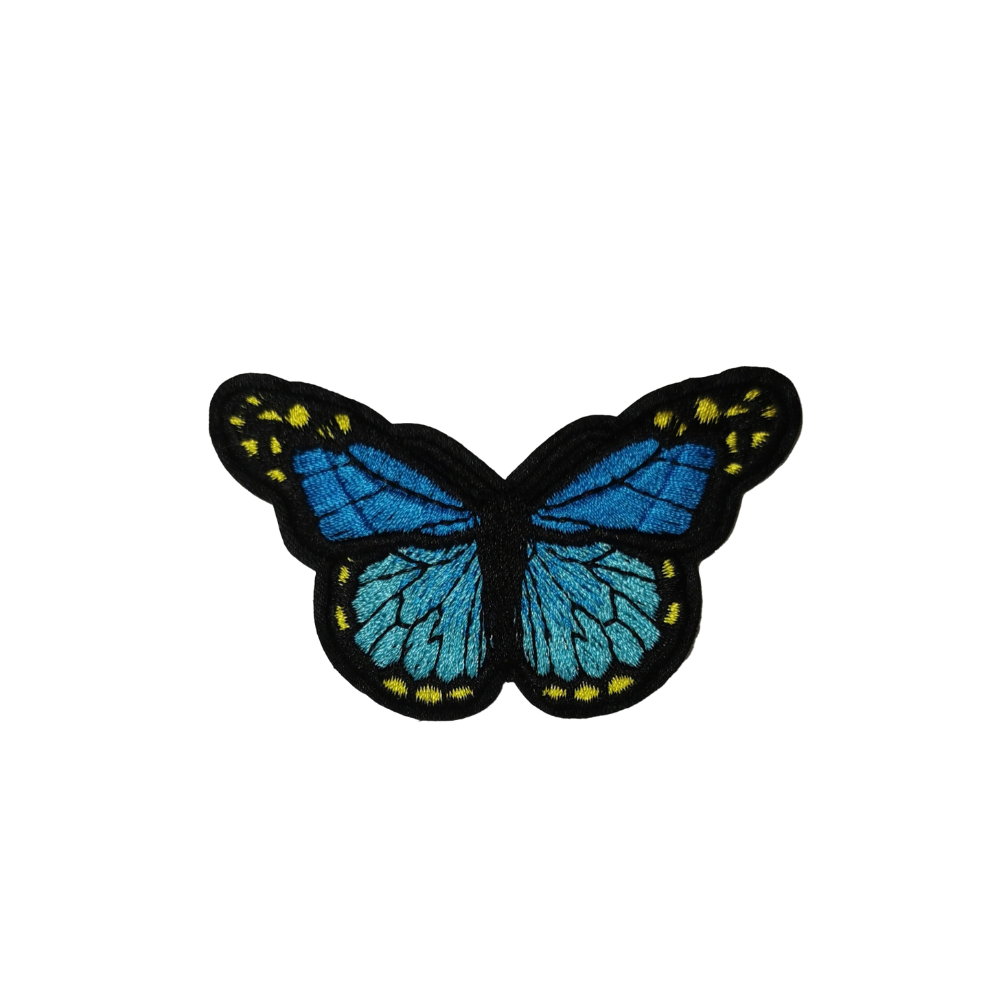 Brodert strykemerke, blå, lyseblå og gul sommerfugl