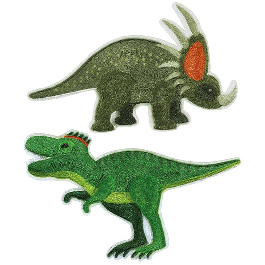 Strykemerke  med motiv av Dinosaurer - én olivengrå og én grønn