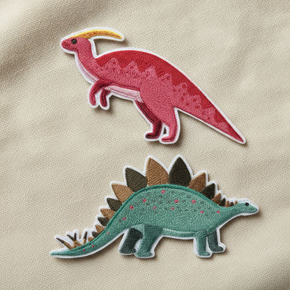 Dinosaur rød/turkis strykelapp