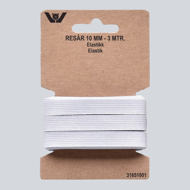 Elastisk strikk 10mm 3m hvit