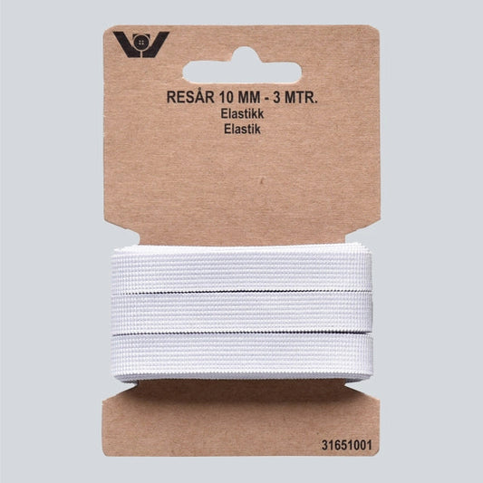 Elastisk strikk 10mm 3m hvit