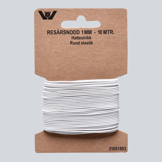 Elastisk strikk 1mm 10m hvit