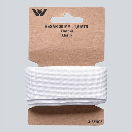 Elastisk strikk 30mm 1,5m hvit