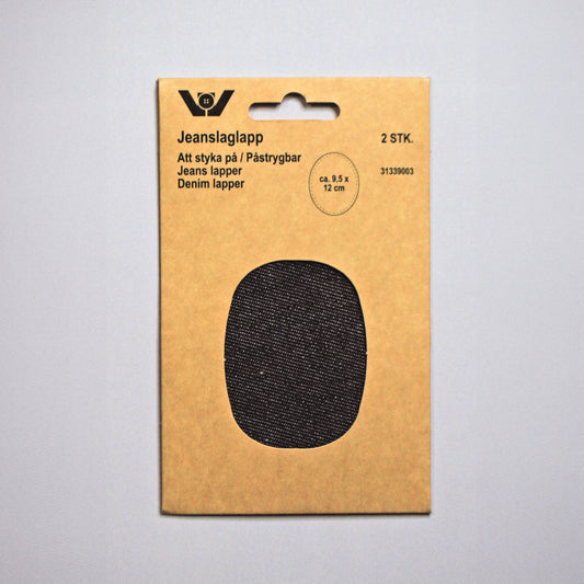 Reparasjonslapp Jeans Oval Sort 9,5 x 12 cm