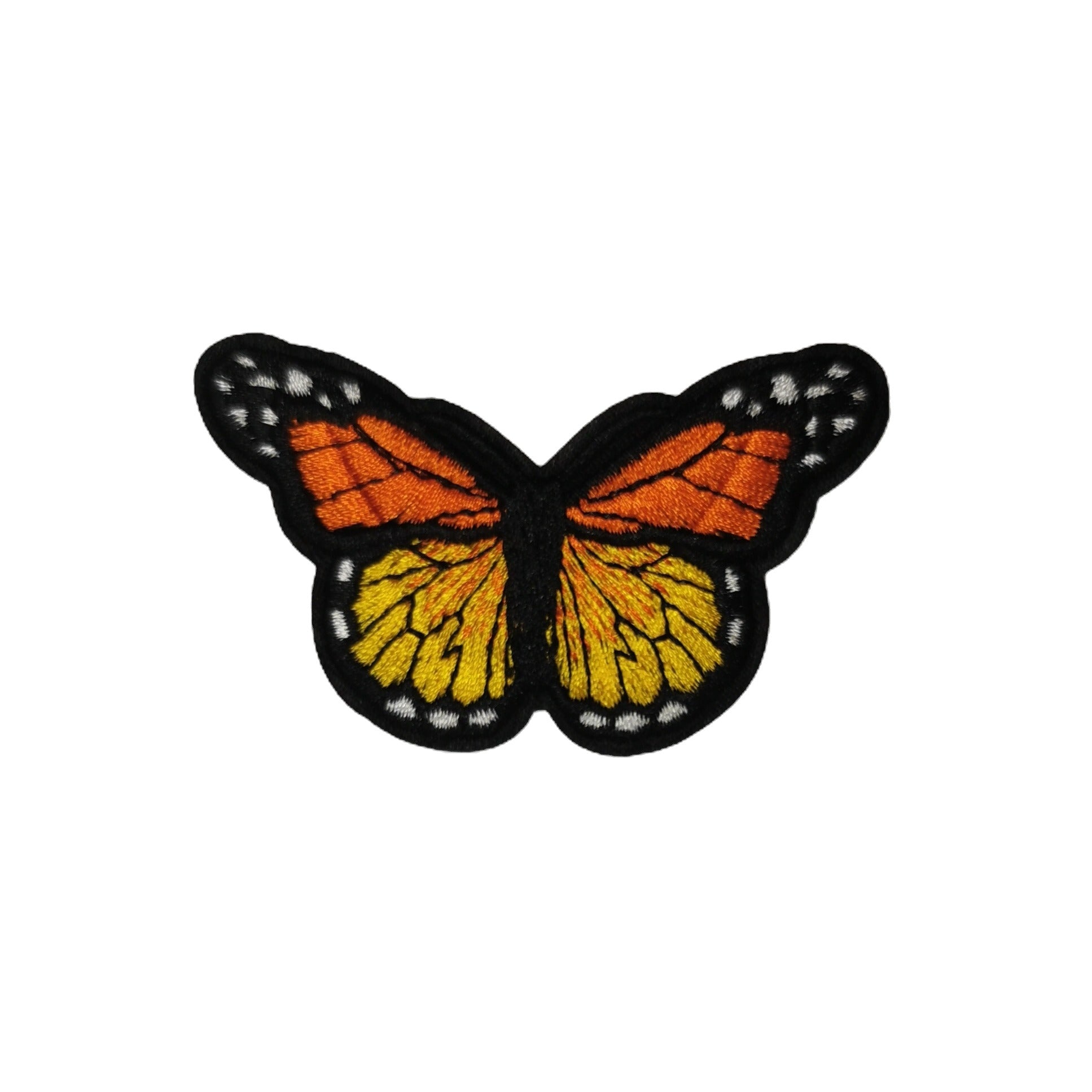 Brodert strykemerke, orange, gul og hvit sommerfugl