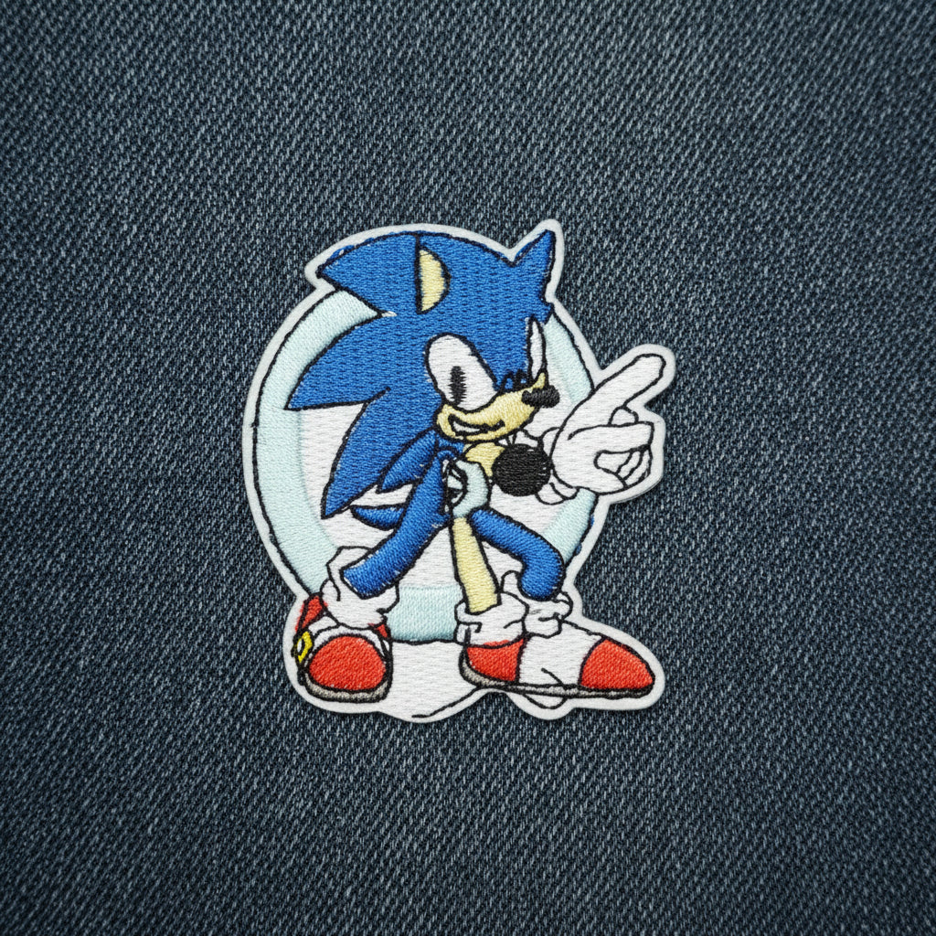 Brodert strykemerke av karakteren Sonic fra Sonic the Hedgehog
