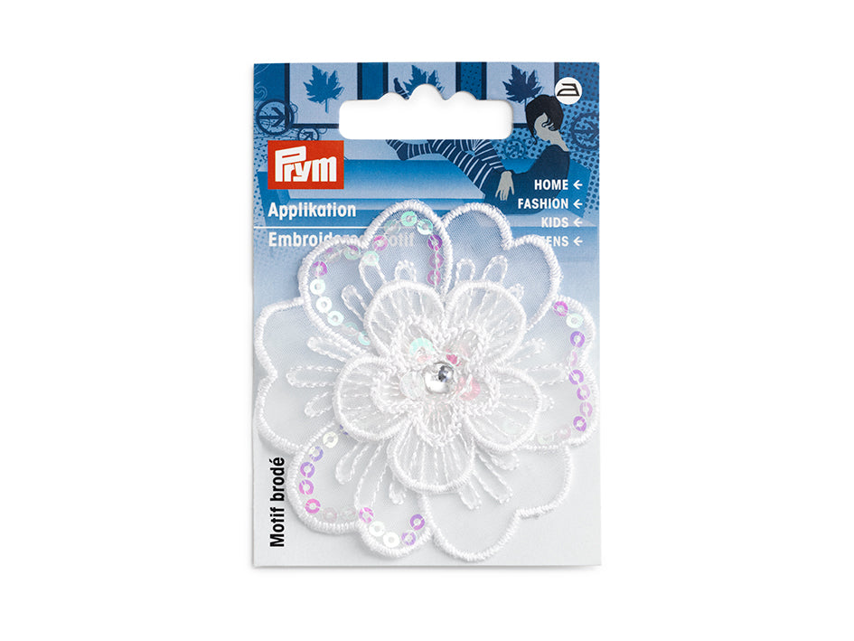 Strykemerke – Blomst Paljetter – Hvit
