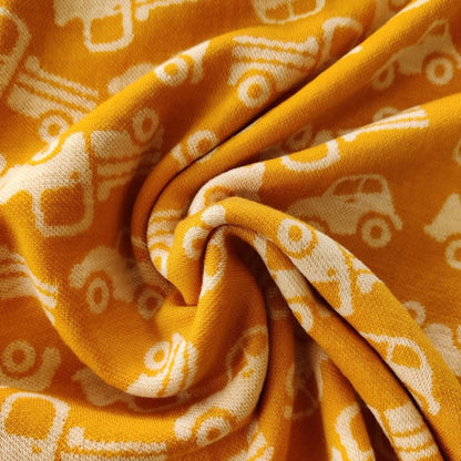 Ull-Lapp i merinoull i fargen oransje med bilmotiv