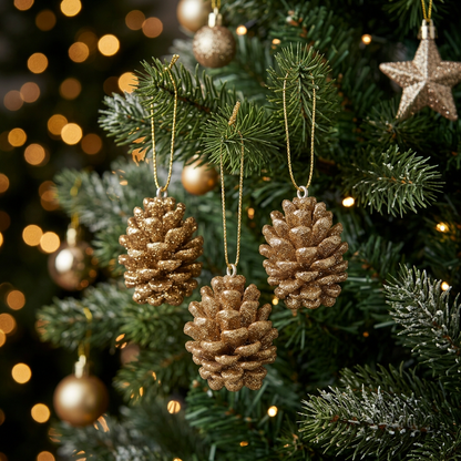 Nostalgisk kongle juleornament 4-pakk